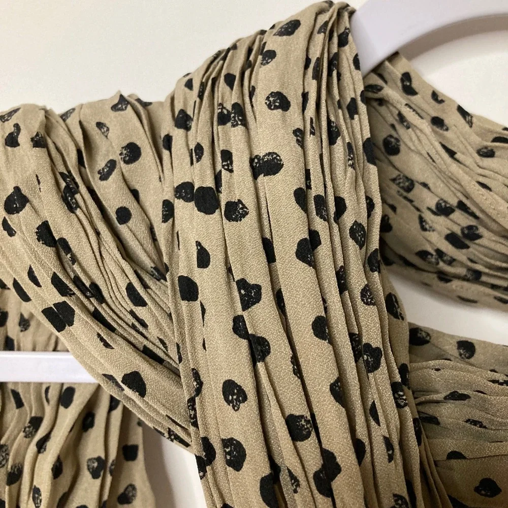 Womens Dana Buchman Crinkle Silk Polka Dot Scarf Tan Black 28 x 70